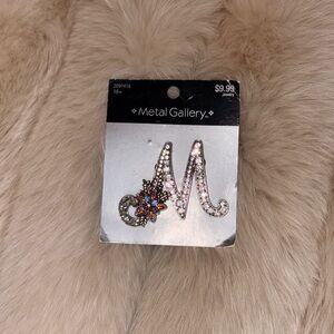 Metal Gallery Rhinestone Letter M Brooch